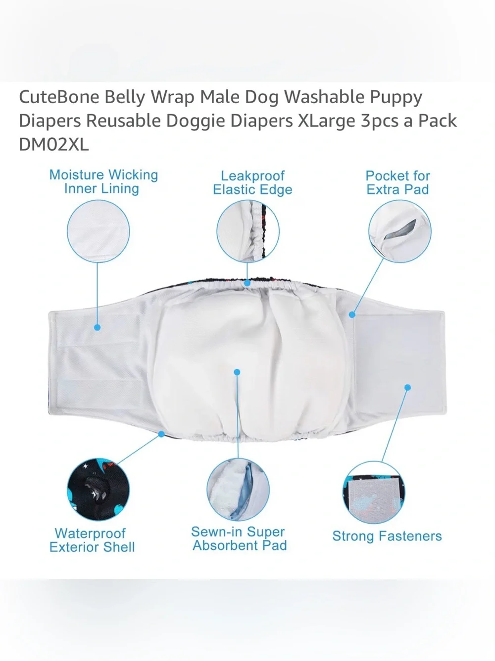 CuteBone Male Dog Belly Bands Wraps XL Washable Diapers Lot of 5 New in Pkg Bulk